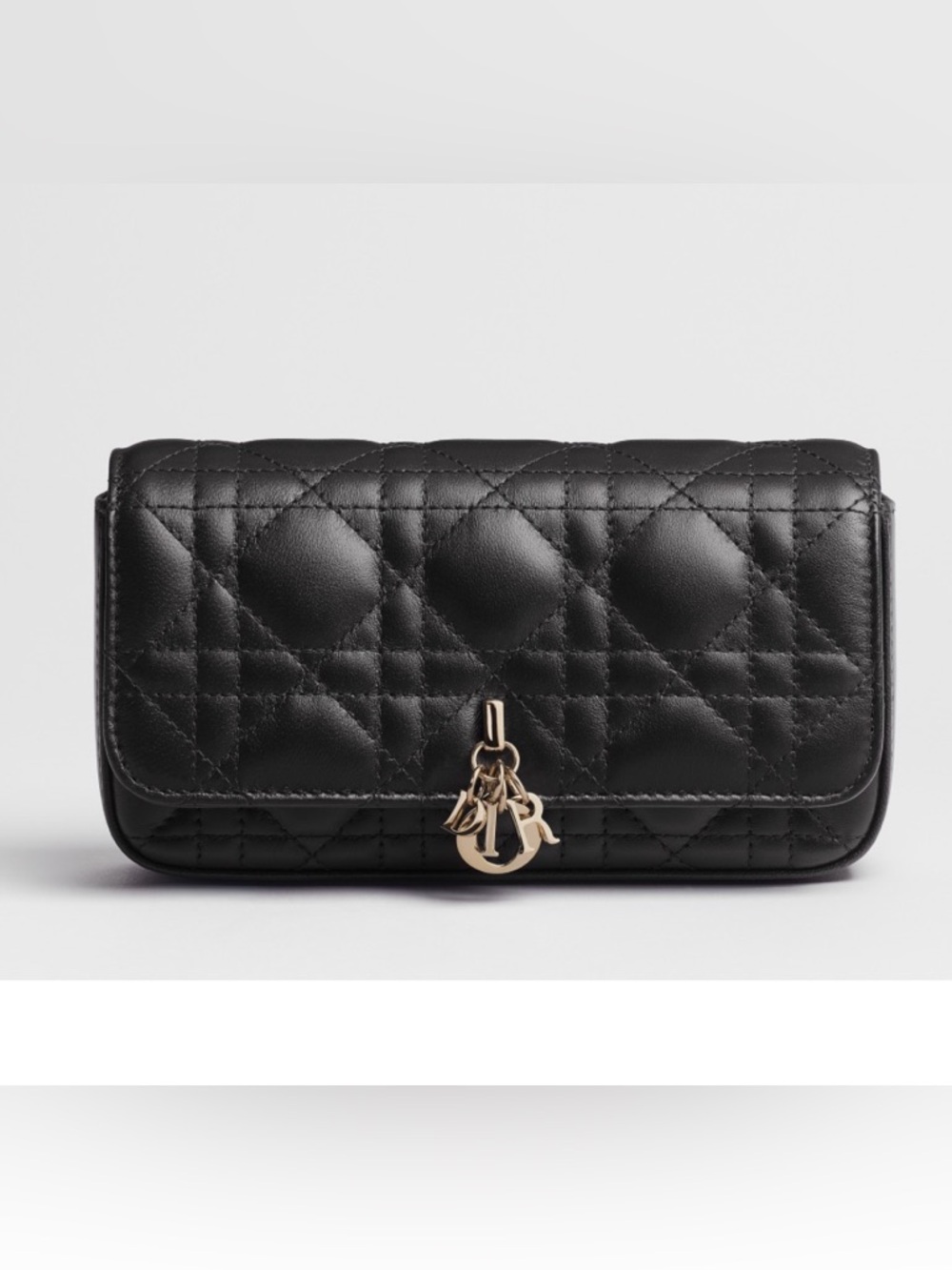 Dior Black Quilted Leather Clutch with Gold Letter Charms